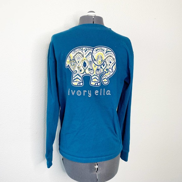 Ivory Ella Blue Long Sleeve Graphic Pocket Tee S - Picture 3 of 5